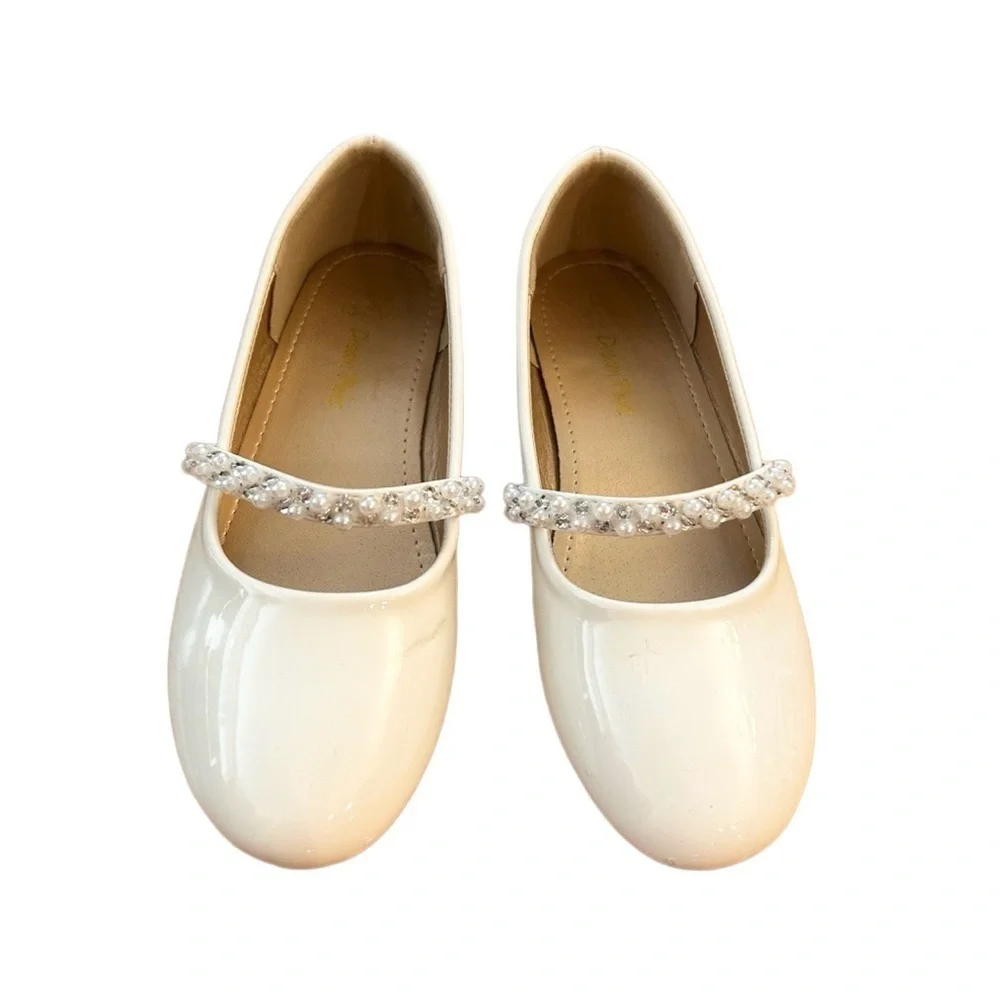 DREAM PAIRS White Kids Dress Shoes with Pearl Strap